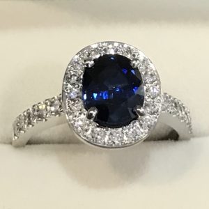 Australian Sapphire, Bead and Claw set Diamond Cluster Ring