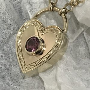 Memorial Jewellery Heart chisel engraved Tourmaline Pendant