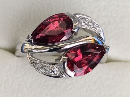 Burmese Red Pear-shaped Spinel and Diamond Ring top view
