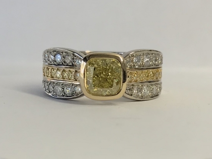 Intense Fancy Yellow Cushion Cut Diamond Ring top view