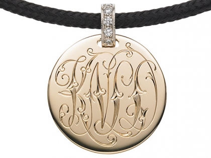 The Initially Collection Gold Disc with Victorian Interlocking Scroll Script