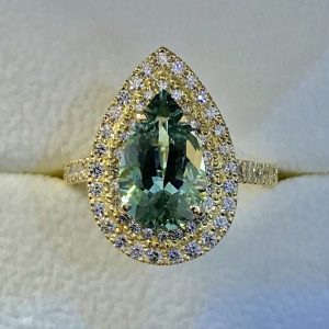 Seafoam Tourmaline & 2-Tiered Diamond Cluster Ring